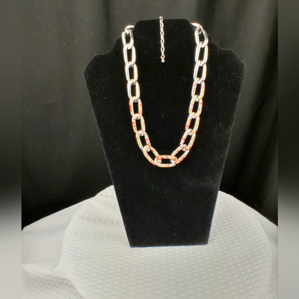 Crystal Figaro Multicolor Silver Tone Necklace